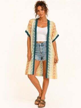 Autumn Skye Pastel‎ Chevron Knit Longline Open Front Cardigan S